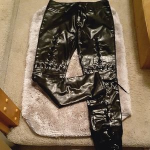 Black Faux Leather Laceup Pants
